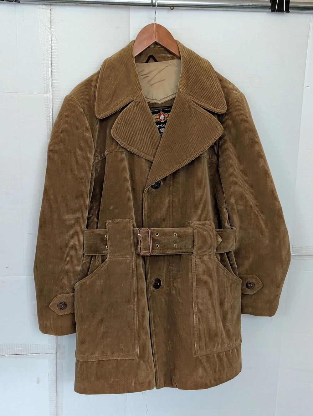 Vintage Cortefiel Corduroy Belted Trench Coat Jacket Brown SZ 38 Cozy HeavyDuty